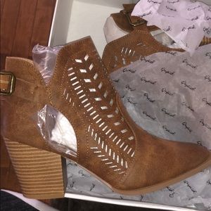 Brown distressed cut out bootie